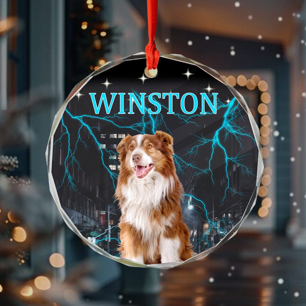 Custom Portrait Photo With Retro Style Glass Ornament For Dog Lovers