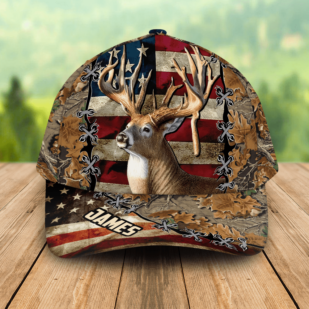 Deer And Duck Hunting American Flag Baseball Cap Personalized Gift