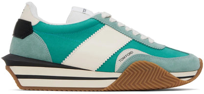 Men's Tom Ford James Mixed Media Low Top Green Sneakers