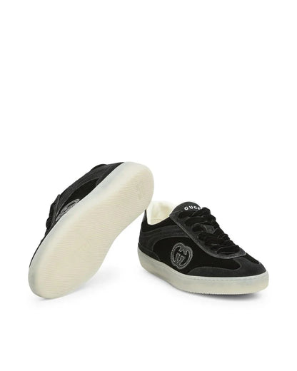 Men's Gucci G75 Logo-Appliquéd Leather-Trimmed Suede Black Sneakers