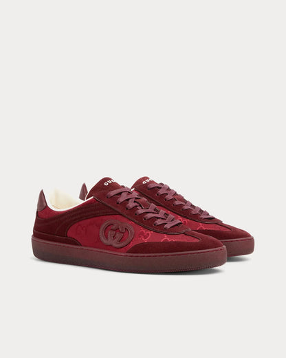 Men's Gucci G75 Logo-Appliquéd Leather-Trimmed Suede Red Sneakers