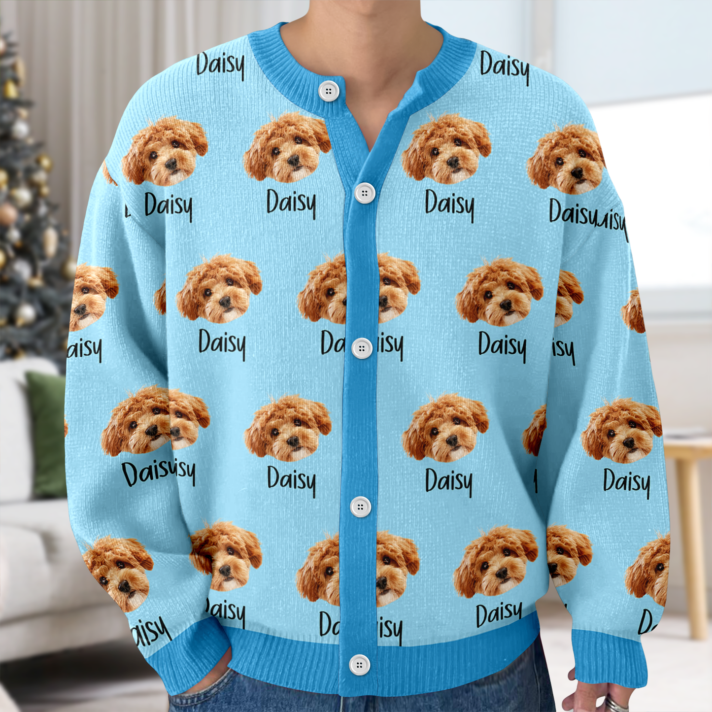 Custom Pet Portrait Photo Ugly Cardigan - Personalized Dog/Cat/Person Photo & Name