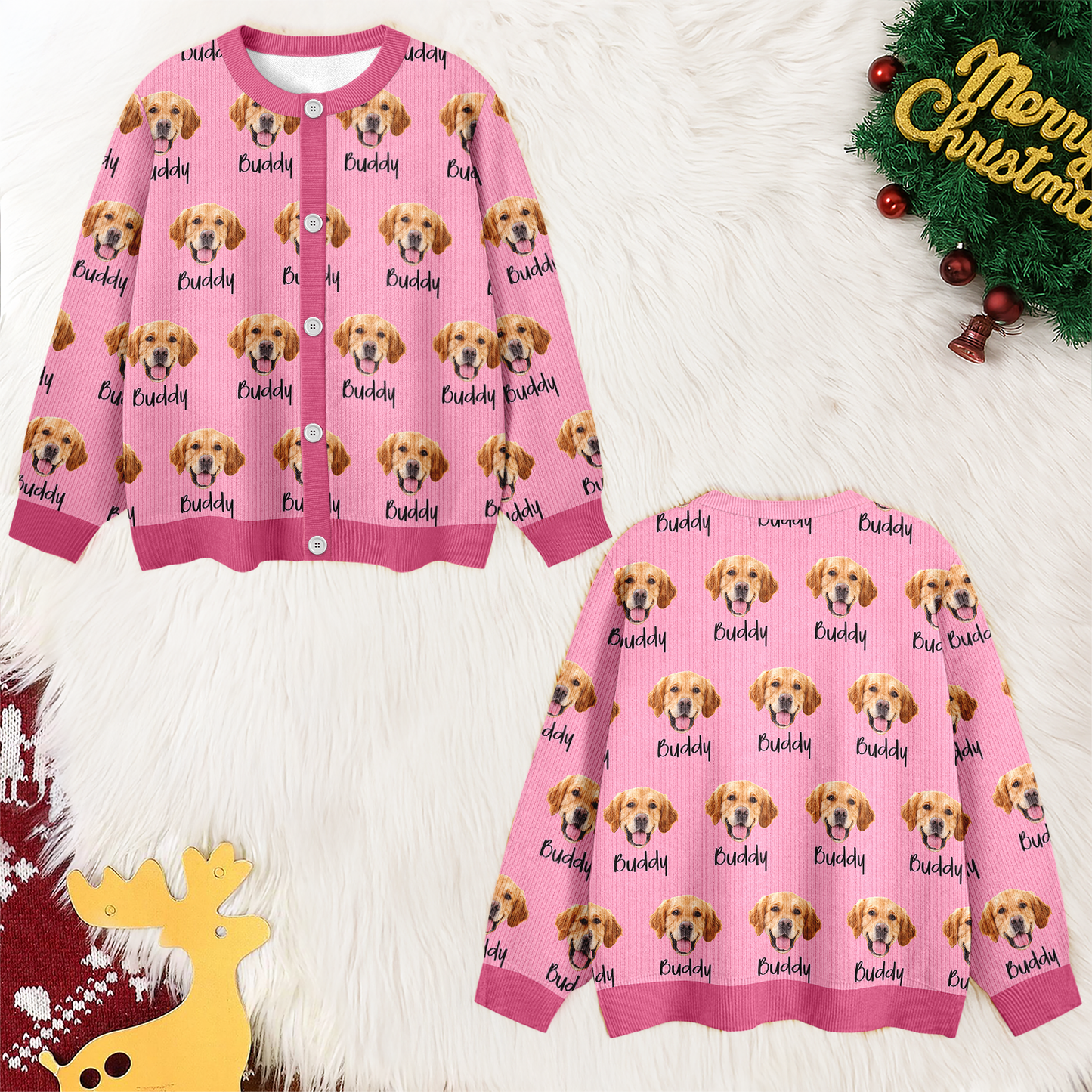Custom Pet Portrait Photo Ugly Cardigan - Personalized Dog/Cat/Person Photo & Name