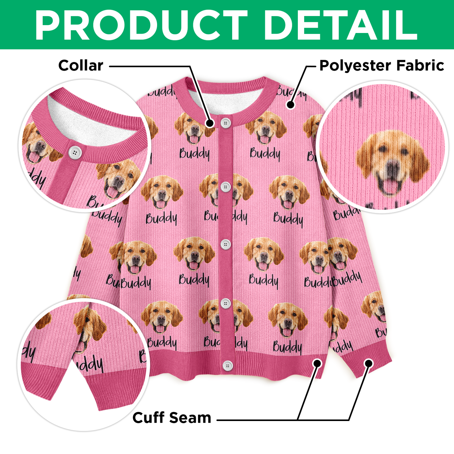 Custom Pet Portrait Photo Ugly Cardigan - Personalized Dog/Cat/Person Photo & Name