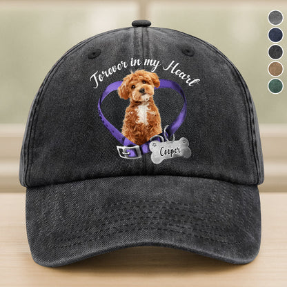 Custom Photo Forever In My Heart Memorial Washed Denim Baseball Cap
