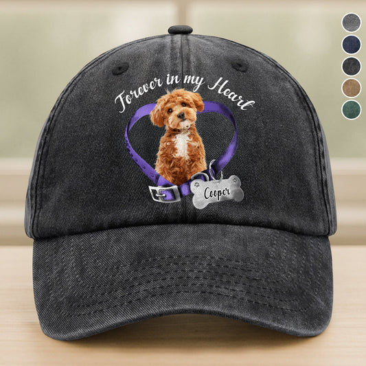 Custom Photo Forever In My Heart Memorial Washed Denim Baseball Cap