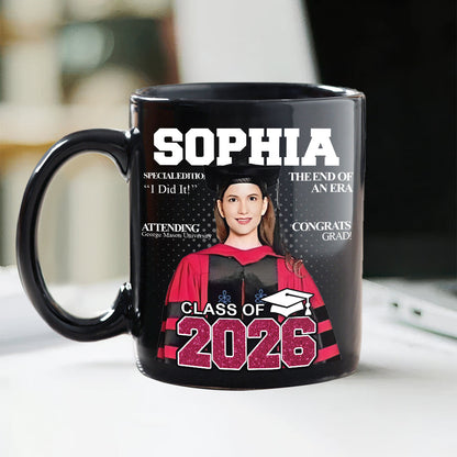 Custom Photo Congrats Class Of 2026 Magazine Graduation Gift Black Mug
