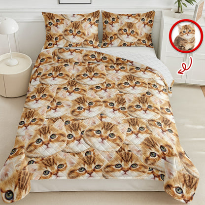 Custom Funny Cat Photo Portrait Bedding Set Birthday, Christmas Gift For Cat Lover