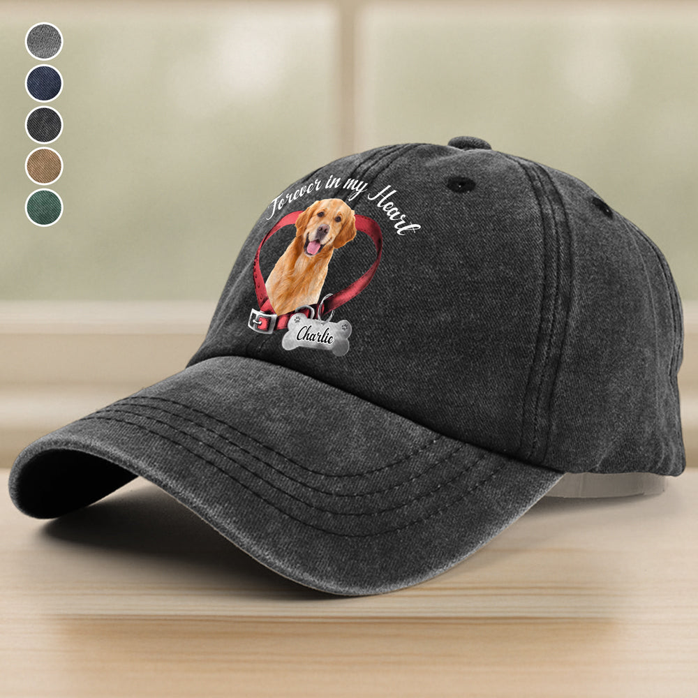 Custom Photo Forever In My Heart Memorial Washed Denim Baseball Cap