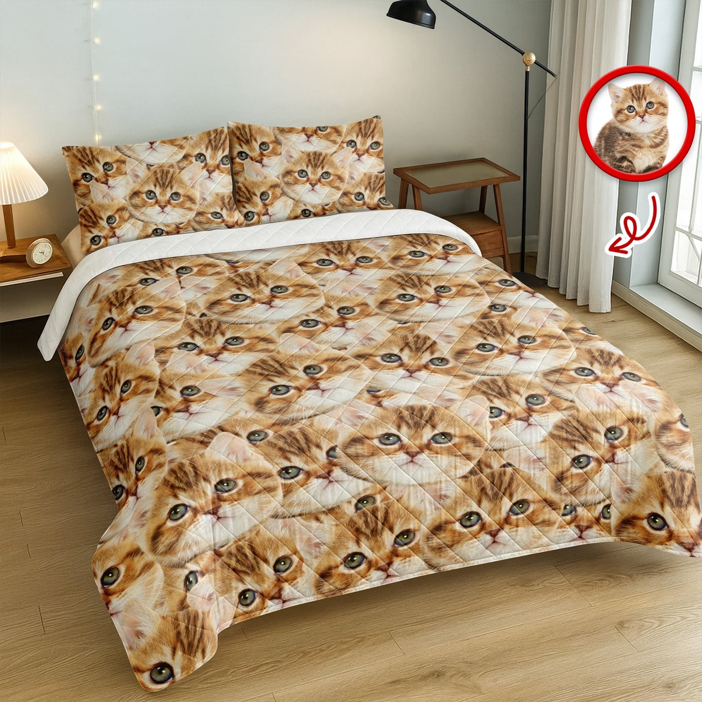 Custom Funny Cat Photo Portrait Bedding Set Birthday, Christmas Gift For Cat Lover
