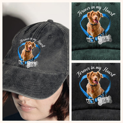 Custom Photo Forever In My Heart Memorial Washed Denim Baseball Cap