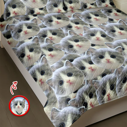 Custom Funny Cat Photo Portrait Bedding Set Birthday, Christmas Gift For Cat Lover