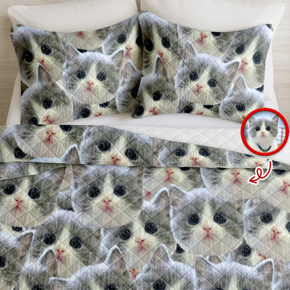 Custom Funny Cat Photo Portrait Bedding Set Birthday, Christmas Gift For Cat Lover