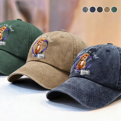 Custom Photo Forever In My Heart Memorial Washed Denim Baseball Cap