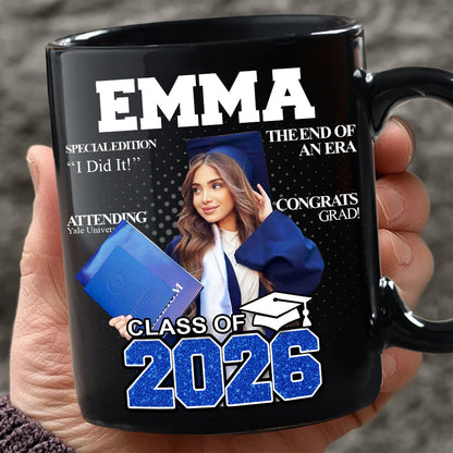 Custom Photo Congrats Class Of 2026 Magazine Graduation Gift Black Mug