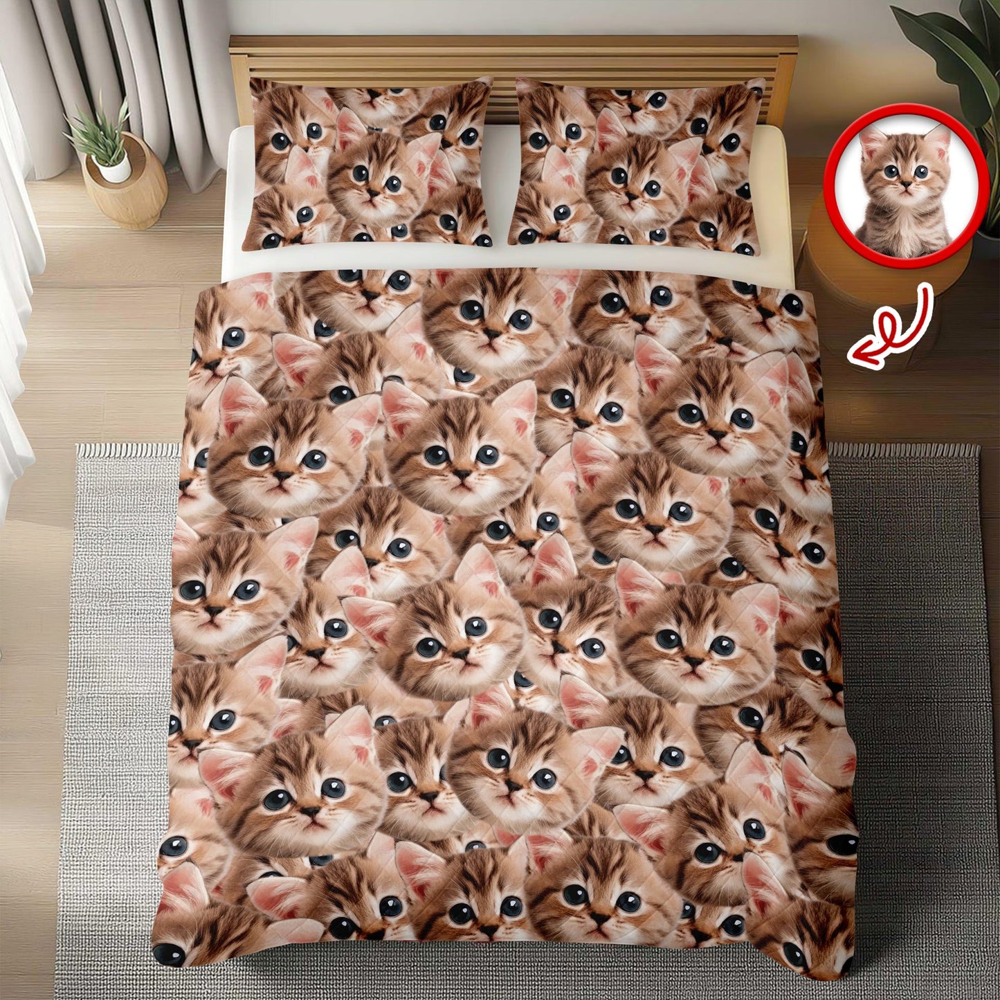Custom Funny Cat Photo Portrait Bedding Set Birthday, Christmas Gift For Cat Lover