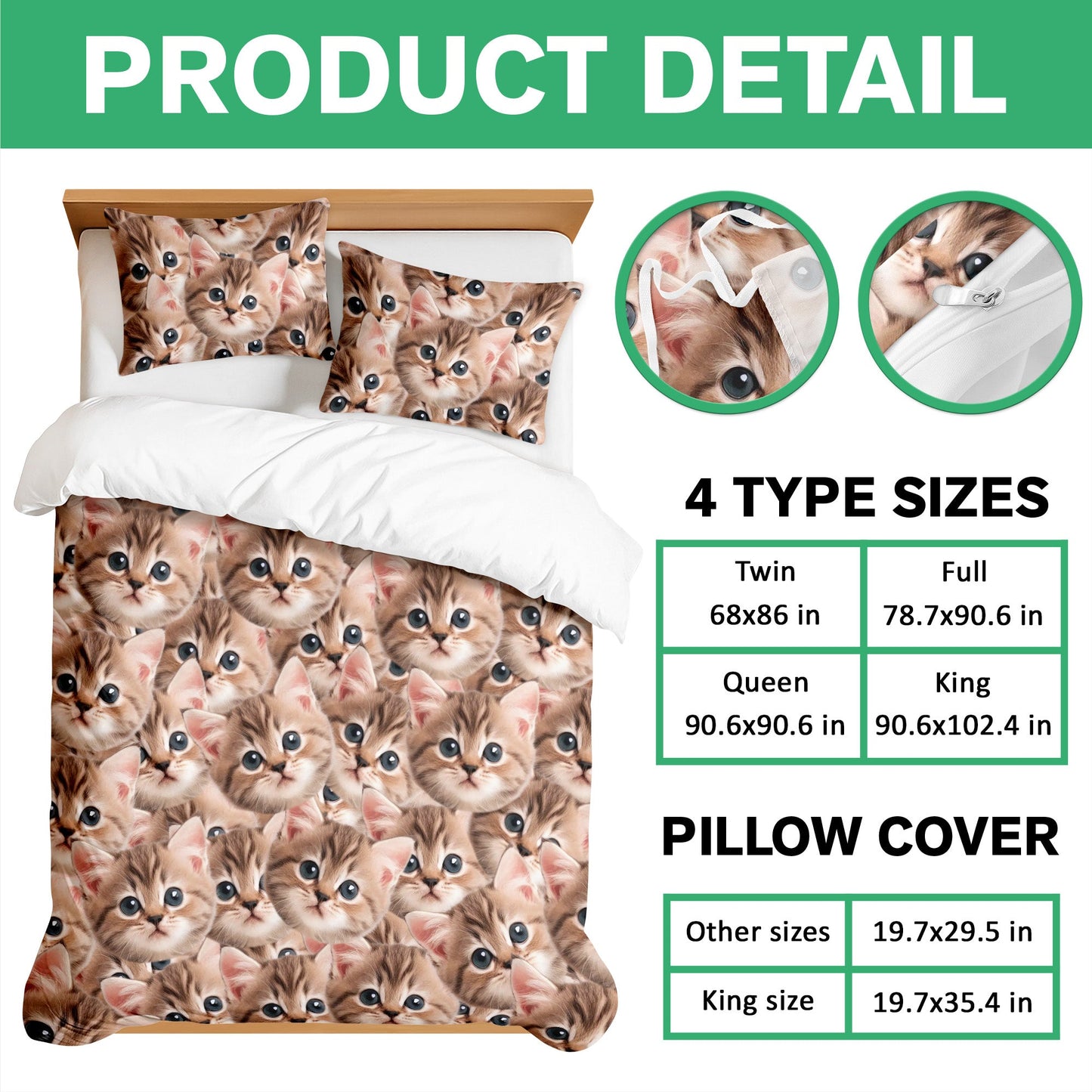 Custom Funny Cat Photo Portrait Bedding Set Birthday, Christmas Gift For Cat Lover