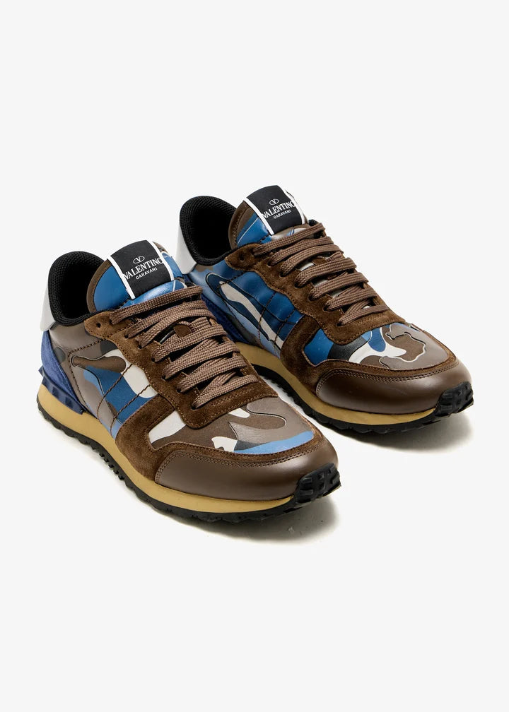 Men's Valentino Camo Rock Runners Multicolor Leather Sneakers