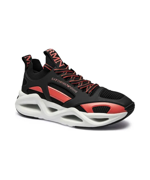 Men's Ea7 Emporio Armani Sneakers With Mesh Panels Black Red Sneakers