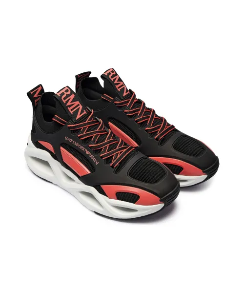 Men's Ea7 Emporio Armani Sneakers With Mesh Panels Black Red Sneakers