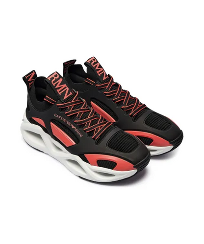 Men's Ea7 Emporio Armani Sneakers With Mesh Panels Black Red Sneakers
