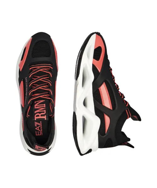 Men's Ea7 Emporio Armani Sneakers With Mesh Panels Black Red Sneakers