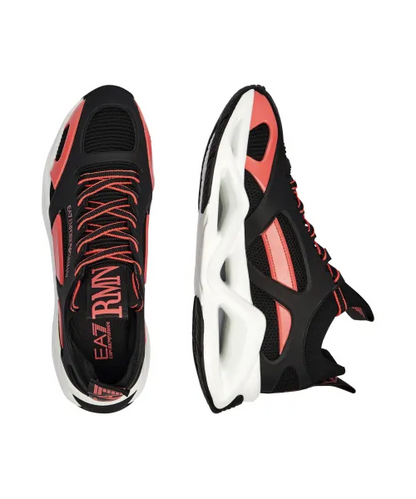 Men's Ea7 Emporio Armani Sneakers With Mesh Panels Black Red Sneakers