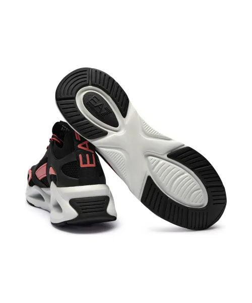 Men's Ea7 Emporio Armani Sneakers With Mesh Panels Black Red Sneakers