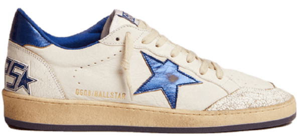 Men's Golden Goose Ball Star Gold Laminated White Blue Sneakers