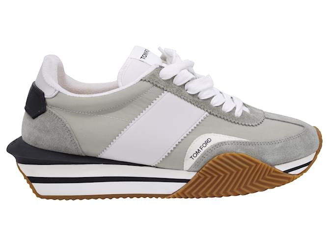 Men's Tom Ford James Mixed Media Low Top Grey Sneakers