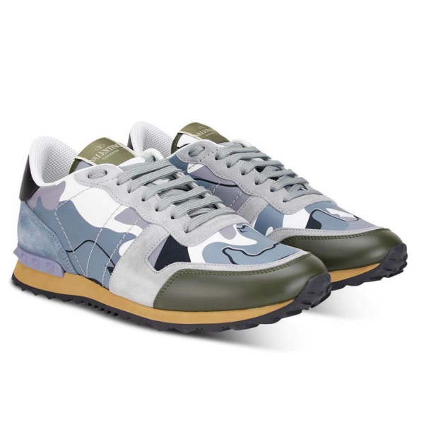 Men's Valentino Camo Rock Runners Grey Olive Sneakers