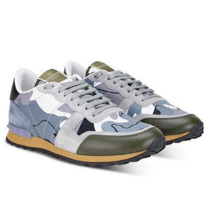 Men's Valentino Camo Rock Runners Grey Olive Sneakers