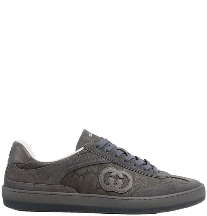 Men's Gucci G75 Logo-Appliquéd Leather-Trimmed Suede Grey Sneakers