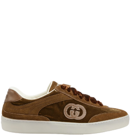 Men's Gucci G75 Logo-Appliquéd Leather-Trimmed Suede Brown Sneakers