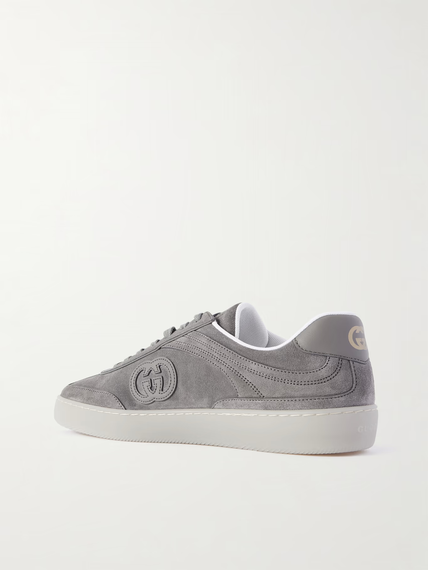Men's Gucci G75 Logo-Appliquéd Leather-Trimmed Suede Grey Suede Sneakers