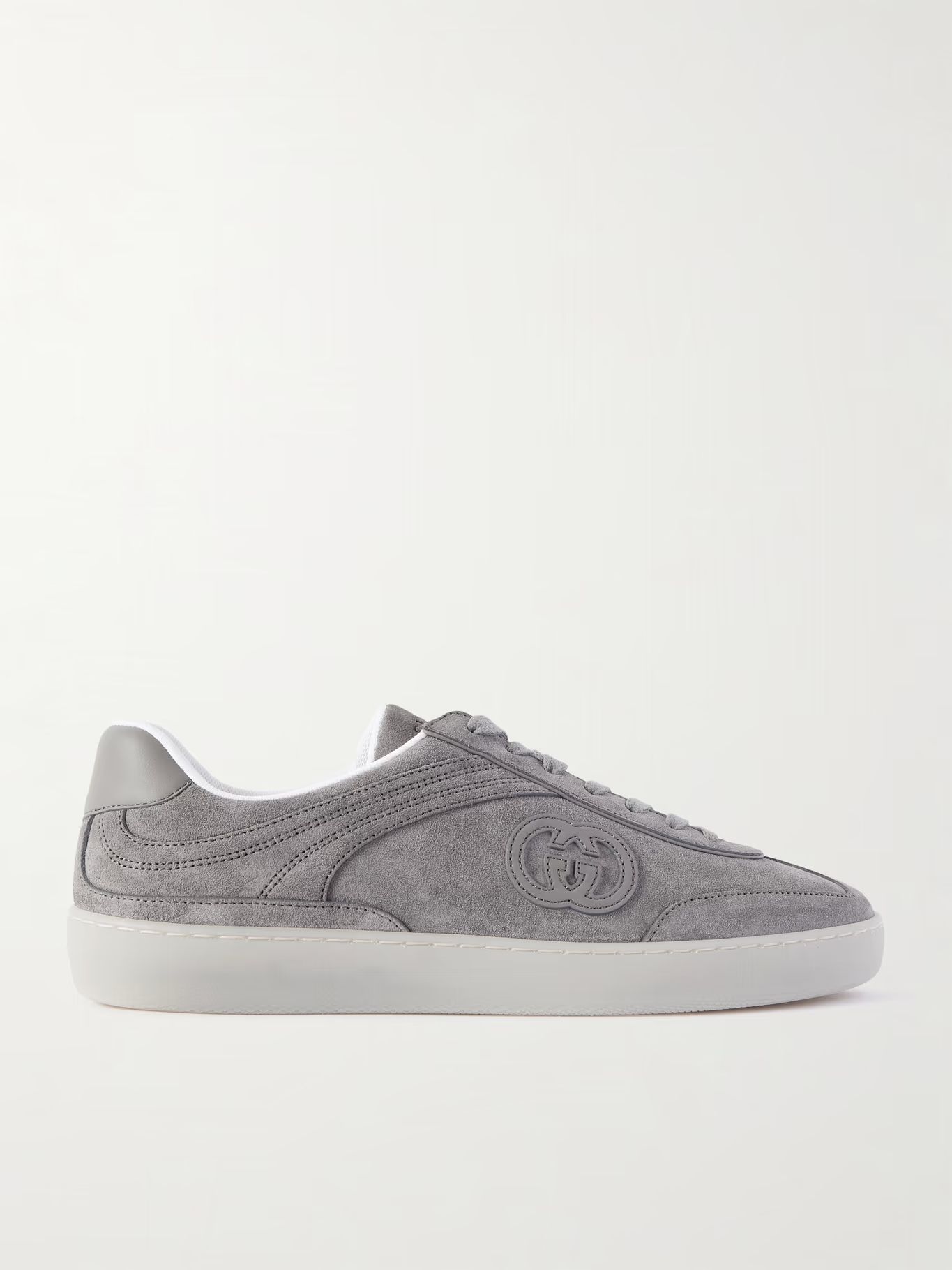 Men's Gucci G75 Logo-Appliquéd Leather-Trimmed Suede Grey Suede Sneakers