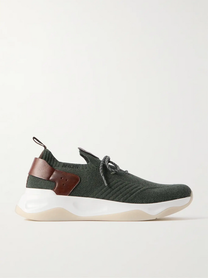 Men's Berluti Shadow Embroidered Green Sneakers