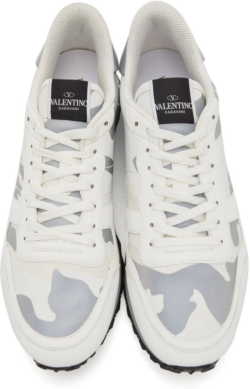 Men's Valentino Camo Rock Runners White & Silver Sneakers