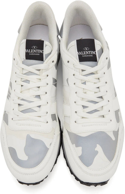 Men's Valentino Camo Rock Runners White & Silver Sneakers