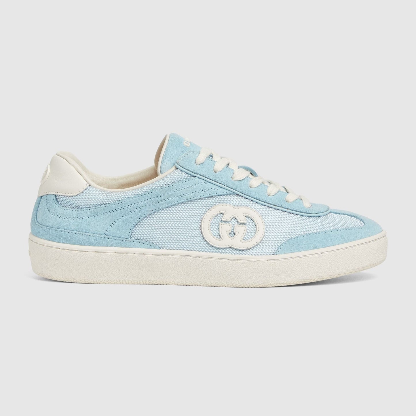 Men's Gucci G75 Logo-Appliquéd Leather-Trimmed Suede  Light Blue Sneakers