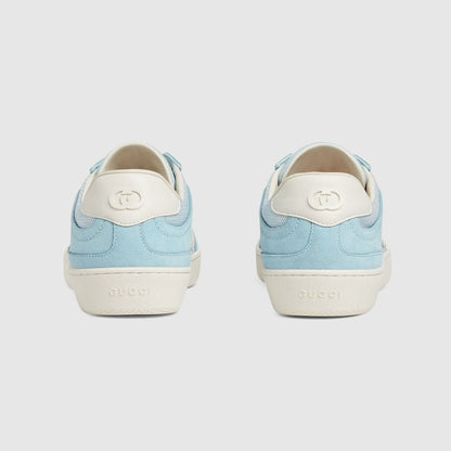 Men's Gucci G75 Logo-Appliquéd Leather-Trimmed Suede  Light Blue Sneakers