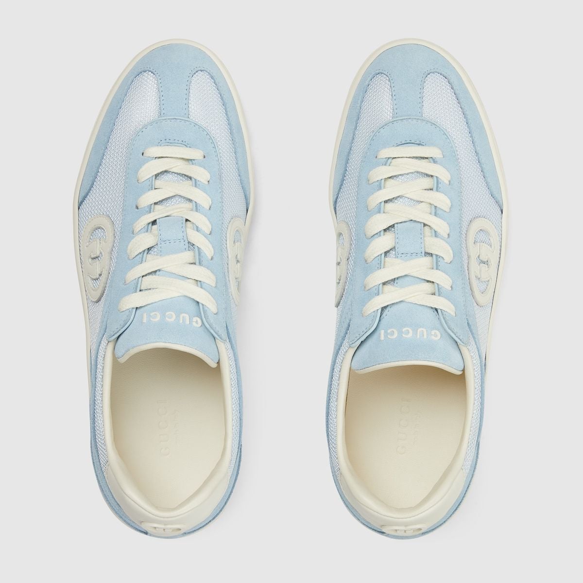 Men's Gucci G75 Logo-Appliquéd Leather-Trimmed Suede  Light Blue Sneakers