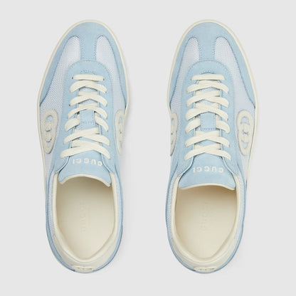 Men's Gucci G75 Logo-Appliquéd Leather-Trimmed Suede  Light Blue Sneakers